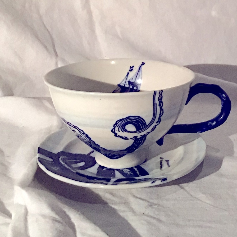 Octopus cup + saucer by Anthropologie